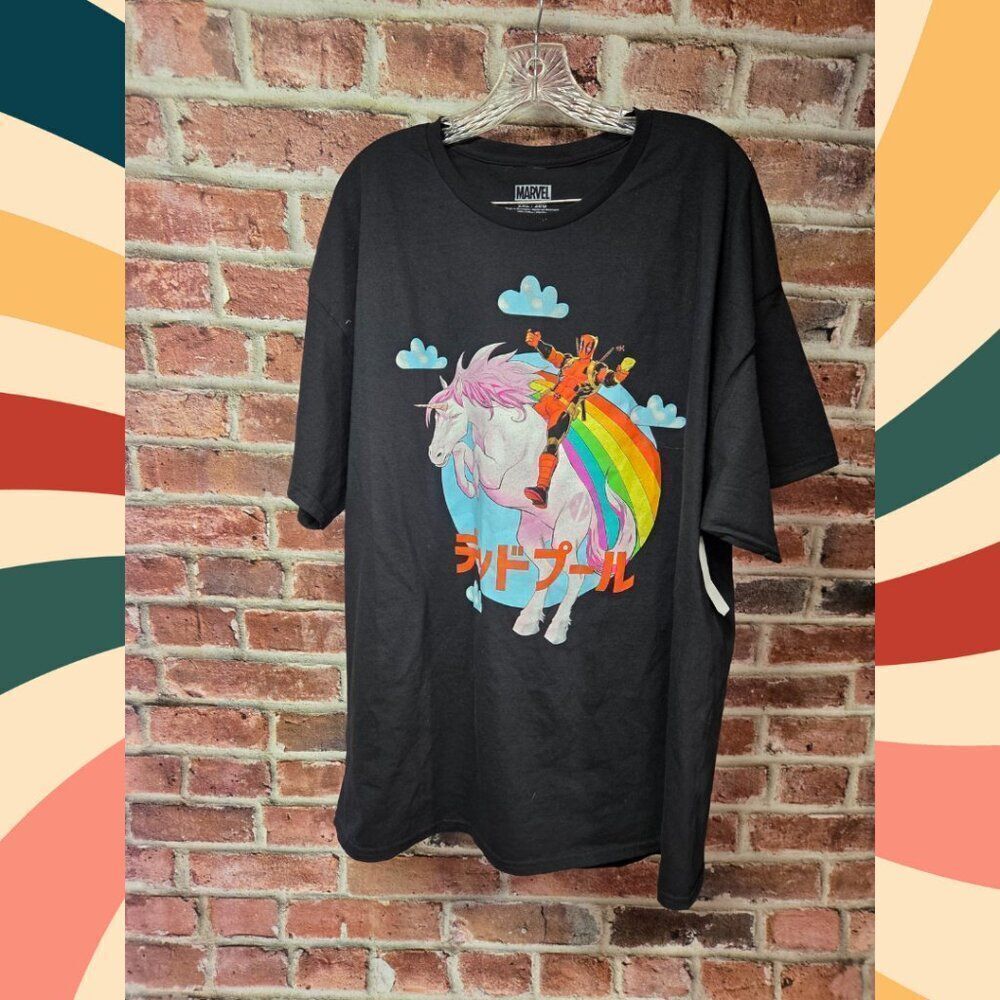 Marvel Deadpool Unicorn T-Shirt | L | Black | Funny Graphic‎ Tee | Unisex | NEW